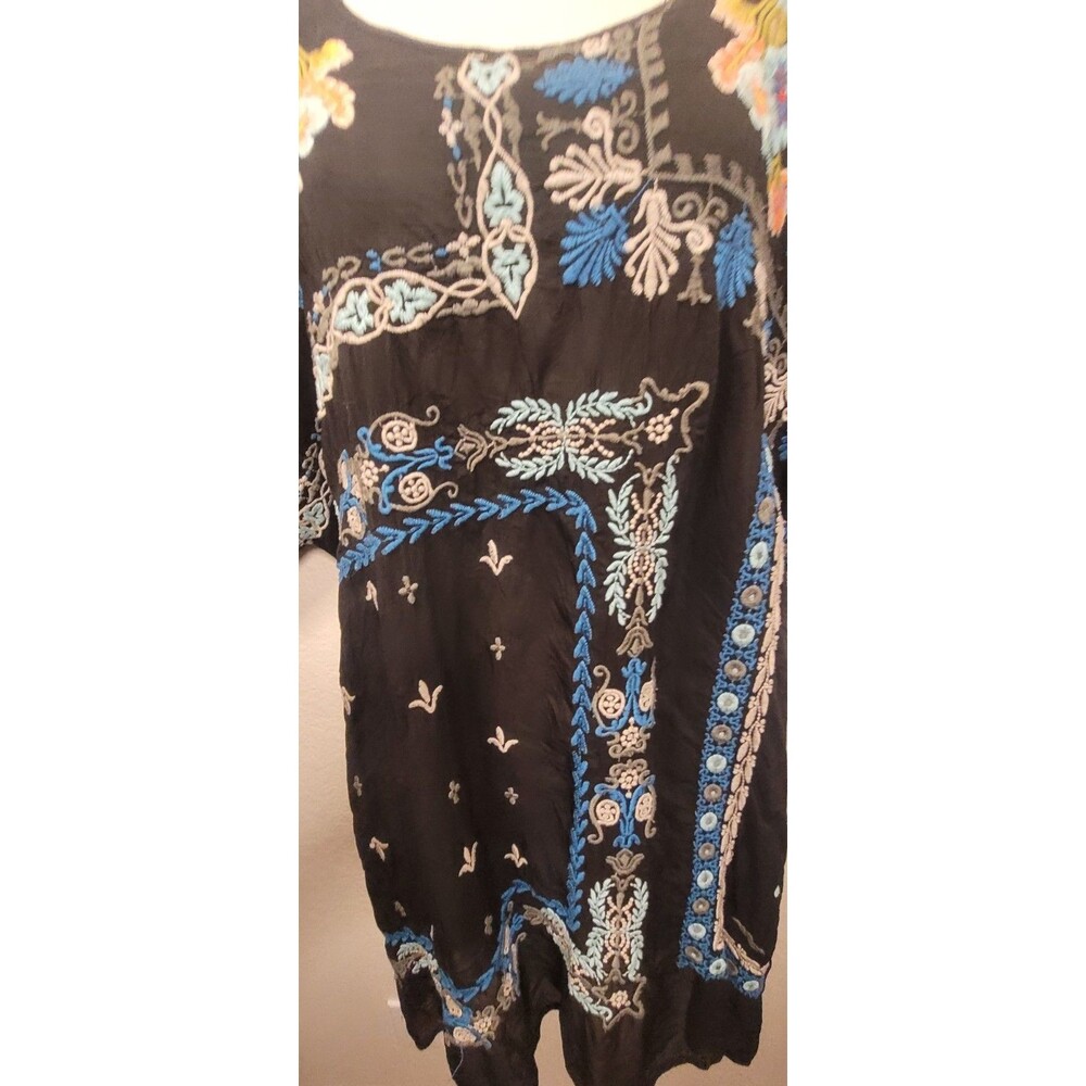 JOHNNY WAS 3x BLACK MULTI Tunic - Embroidered Cupra - short sleeve Shirt Blouse - Picture 6 of 13